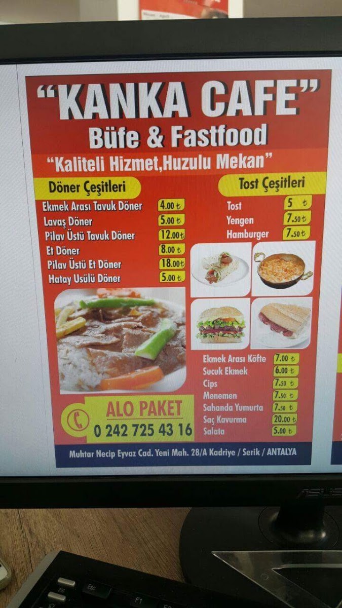 Kanka Cafe Nargile menu board