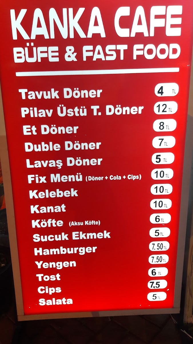 Kanka Cafe Nargile menu board