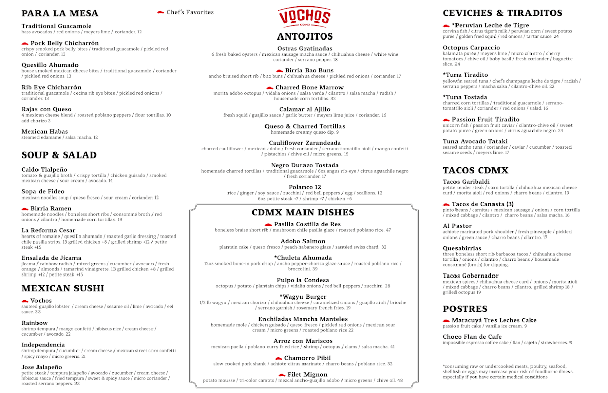 Vochos CDMX menu board