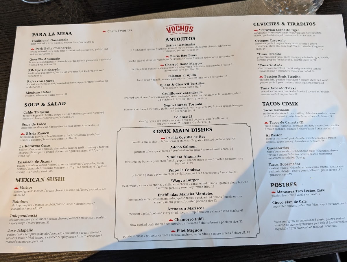 Vochos CDMX menu board