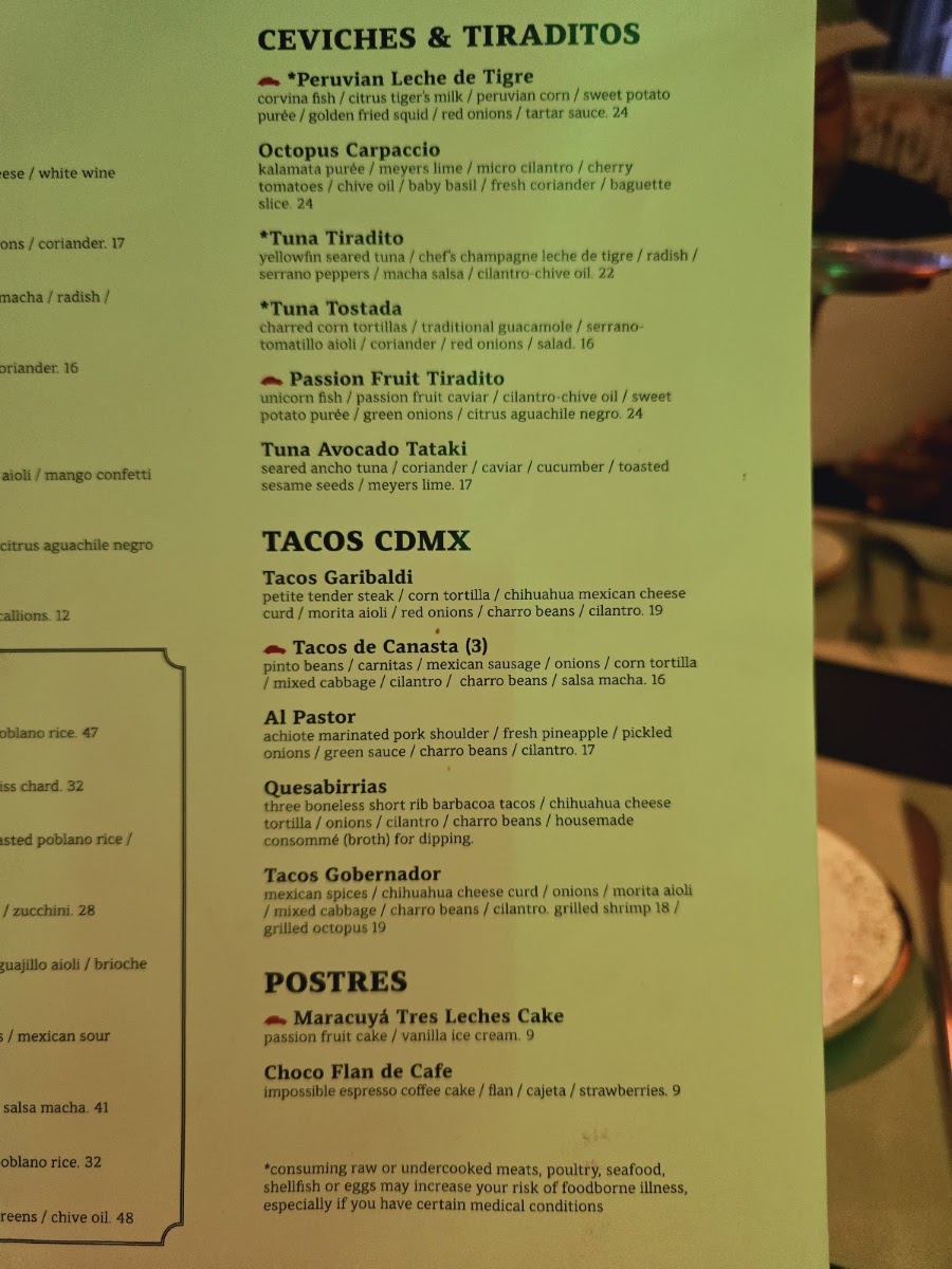 Vochos CDMX menu board