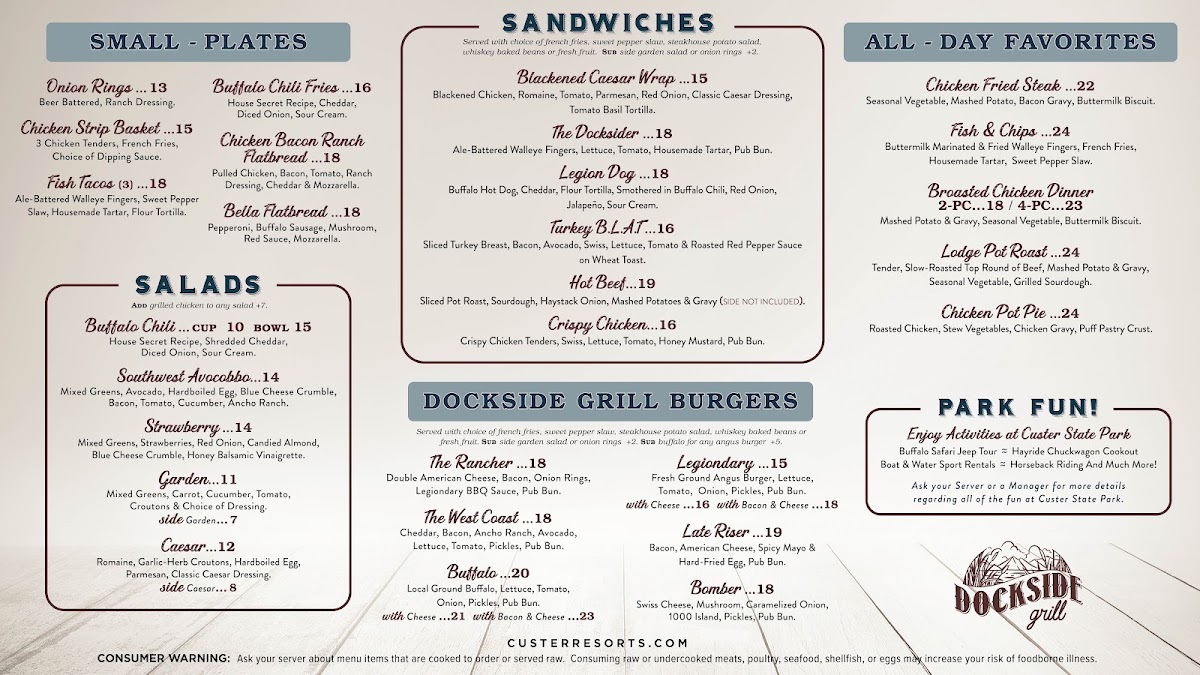 Dockside Grill menu board
