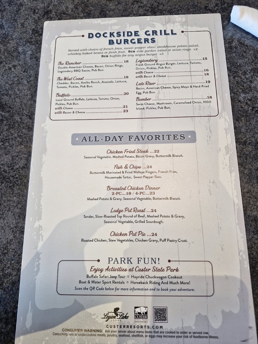 Dockside Grill menu board