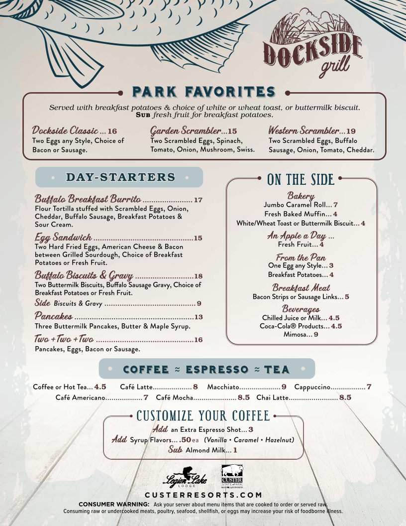 Dockside Grill menu board