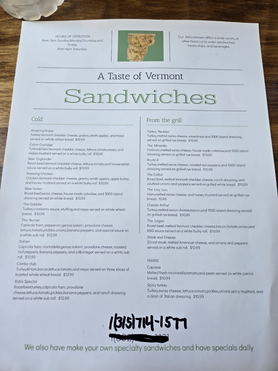 Miranda's Cafe: A Taste of Vermont menu board