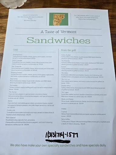 Miranda's Cafe: A Taste of Vermont menu board