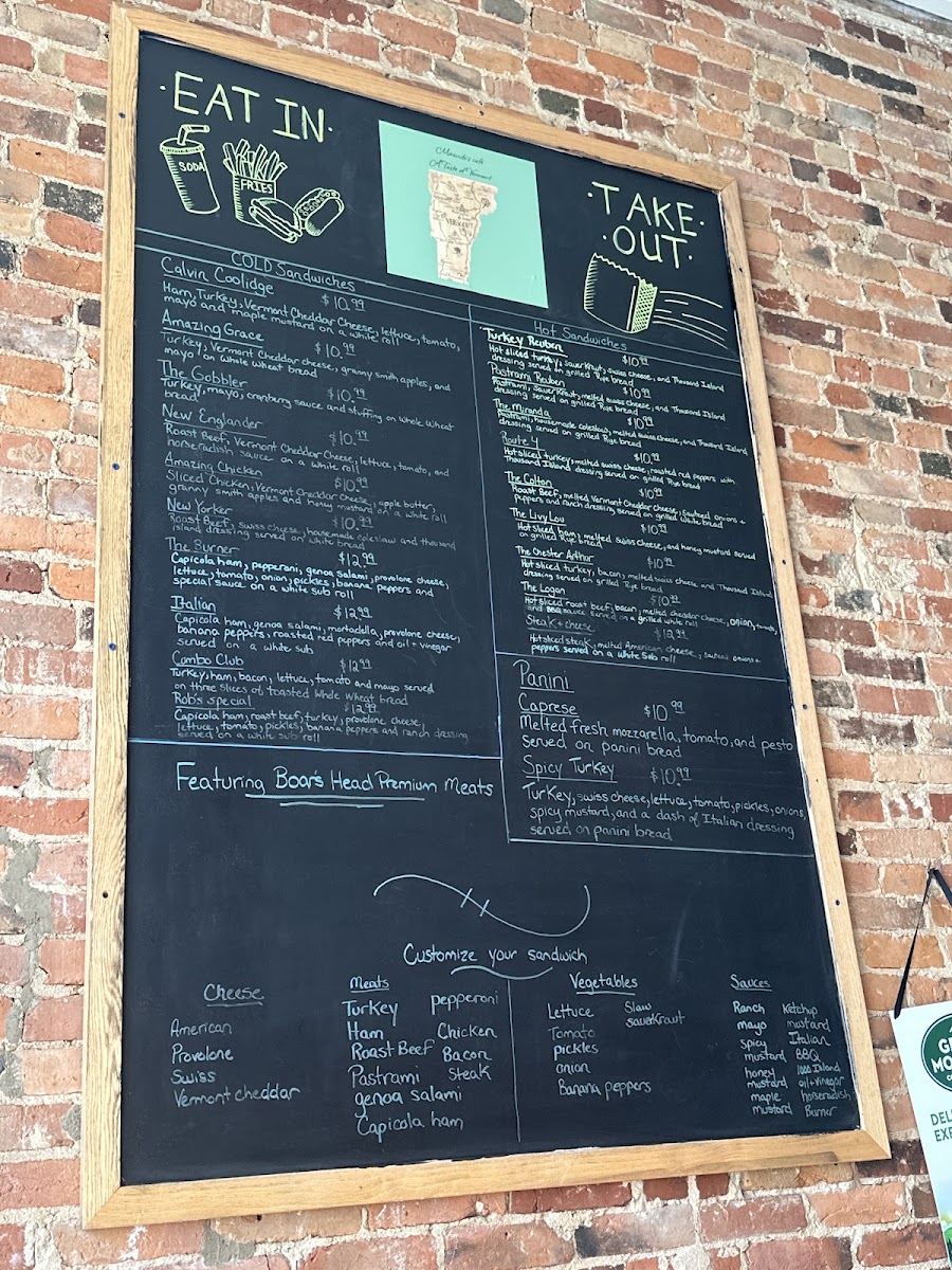 Miranda's Cafe: A Taste of Vermont menu board