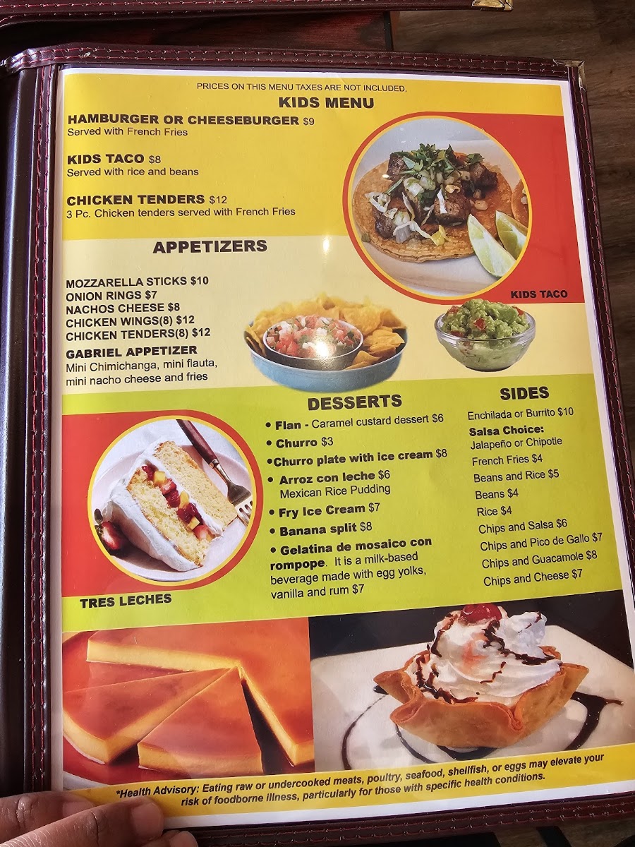 Gabriel's Taqueria & Bar menu board