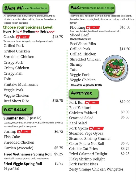 pho ye menu board
