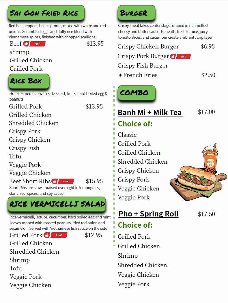 pho ye menu board