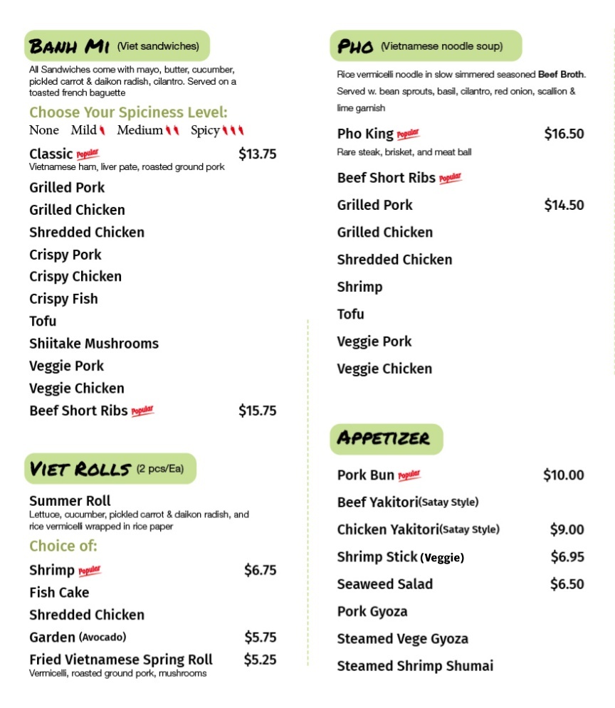 pho ye menu board