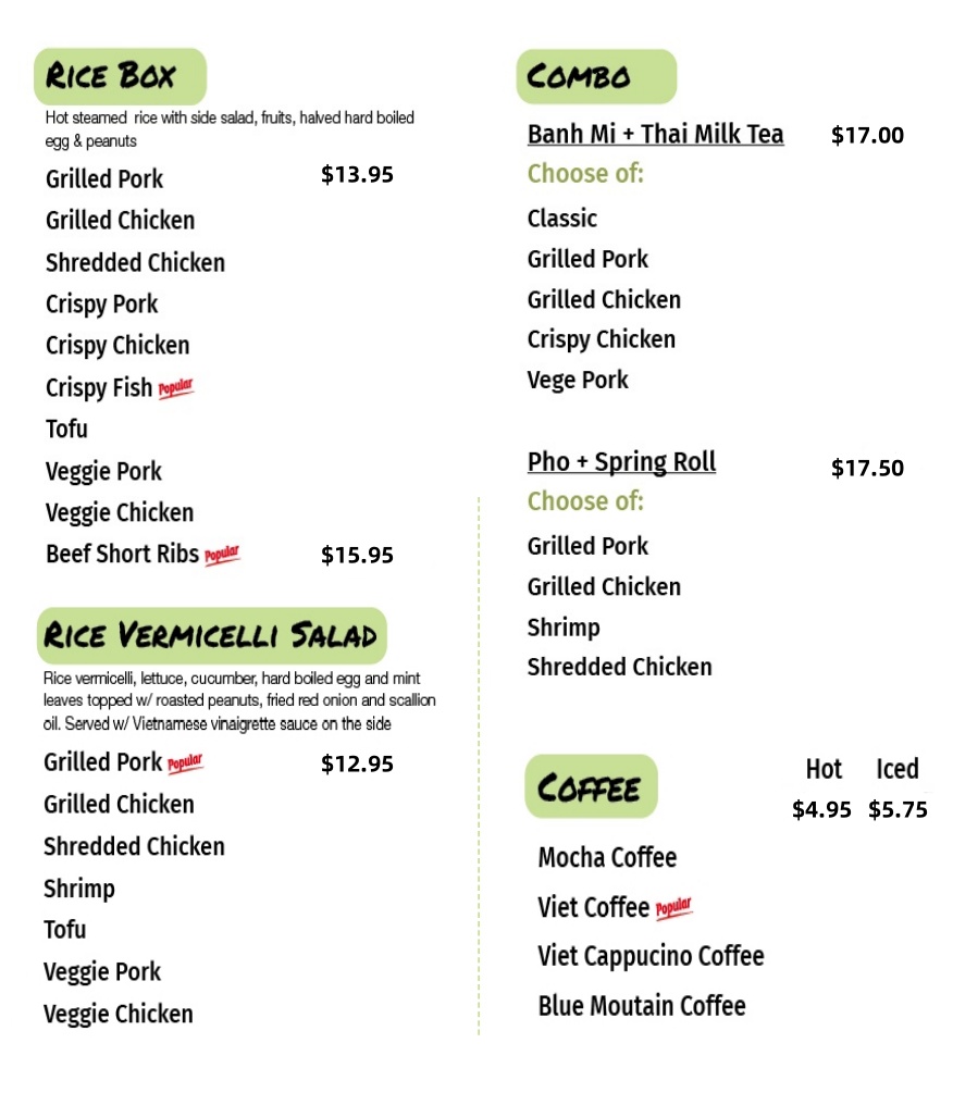 pho ye menu board