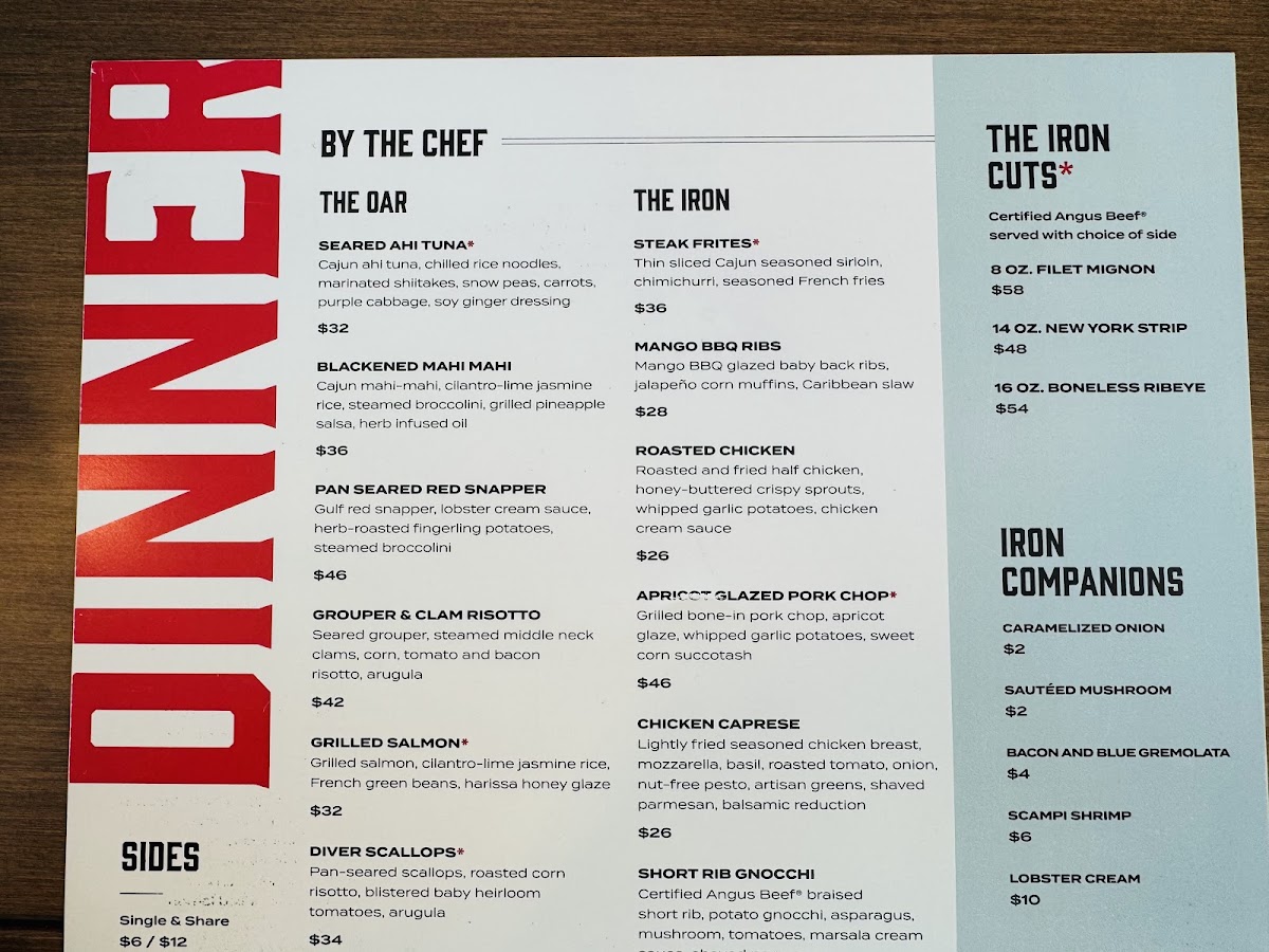 Oar & Iron menu board