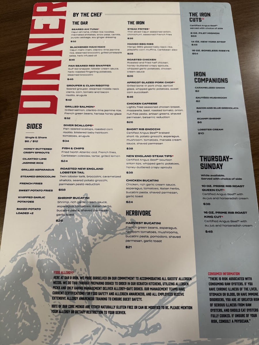 Oar & Iron menu board