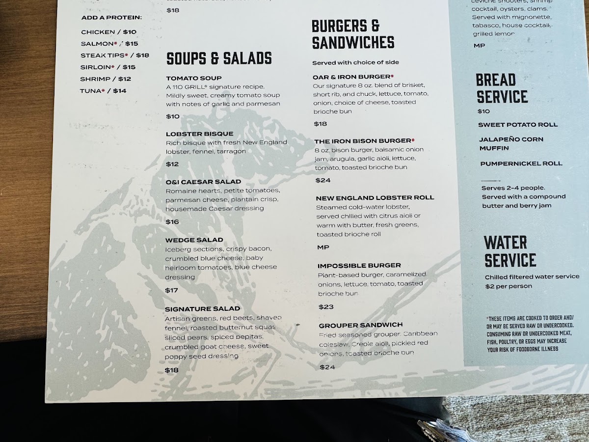 Oar & Iron menu board