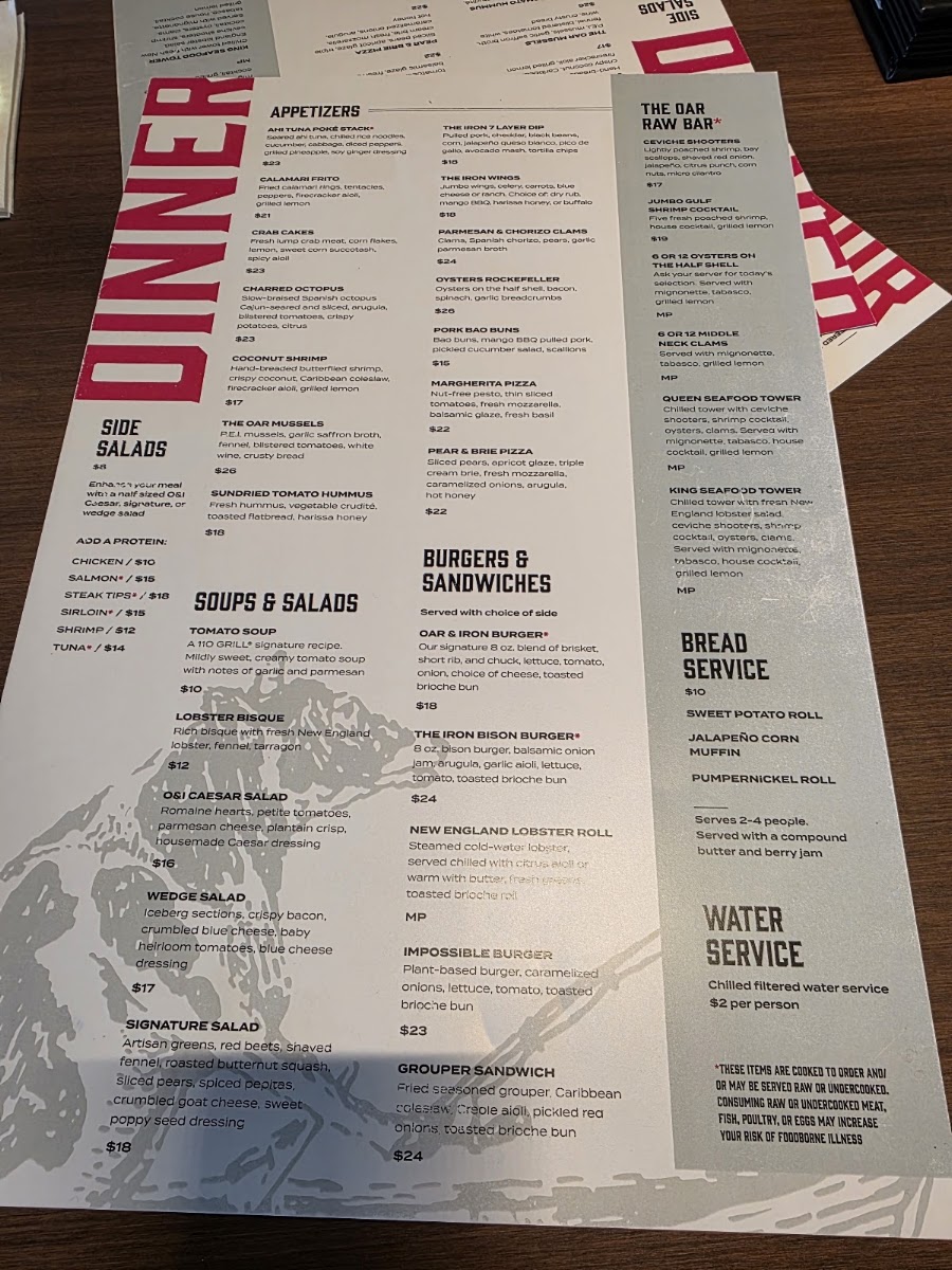 Oar & Iron menu board