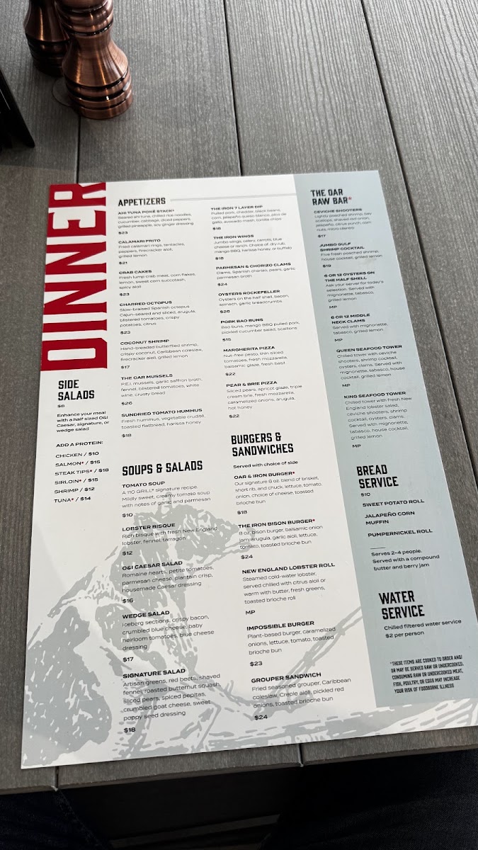 Oar & Iron menu board