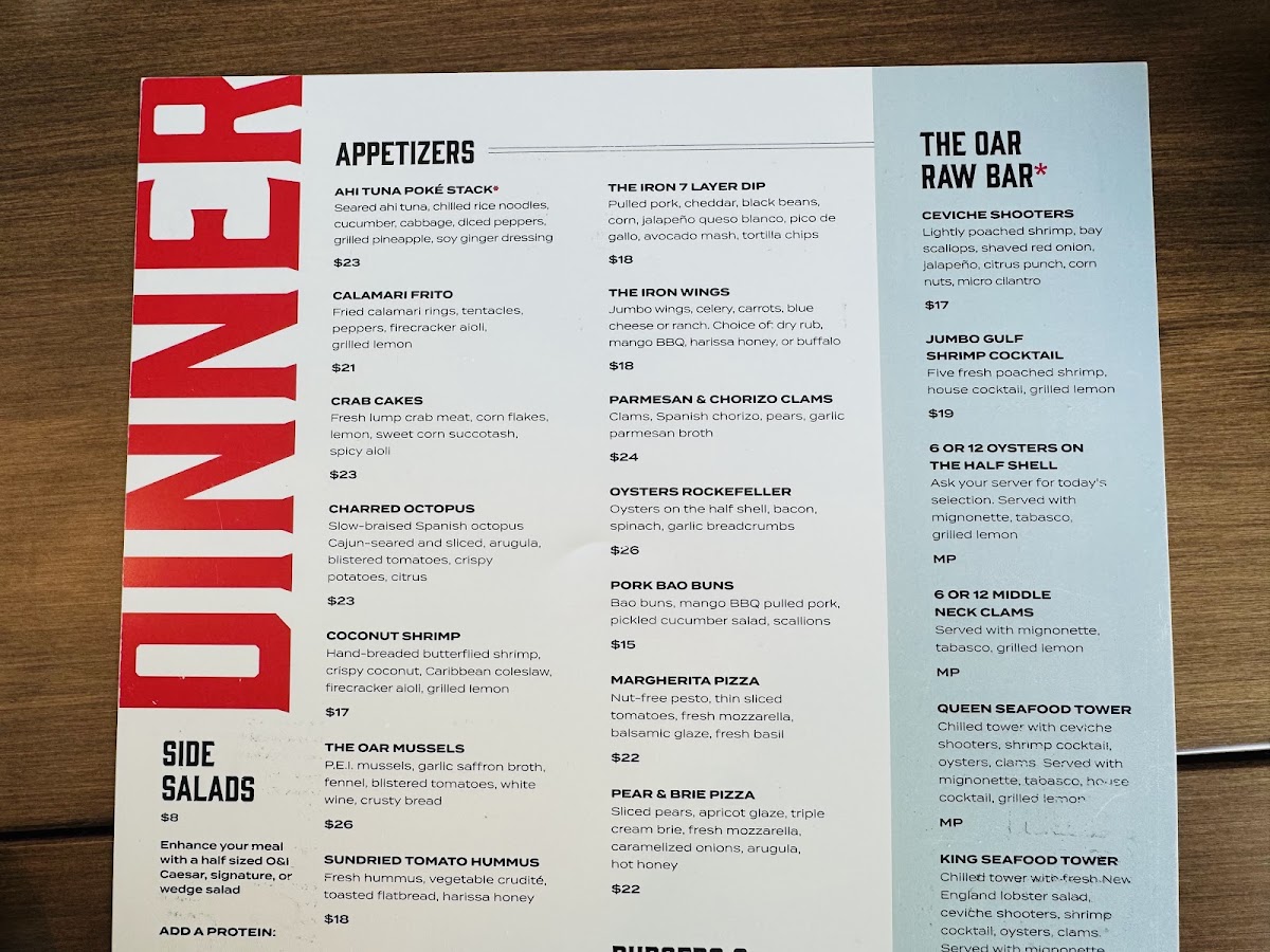 Oar & Iron menu board