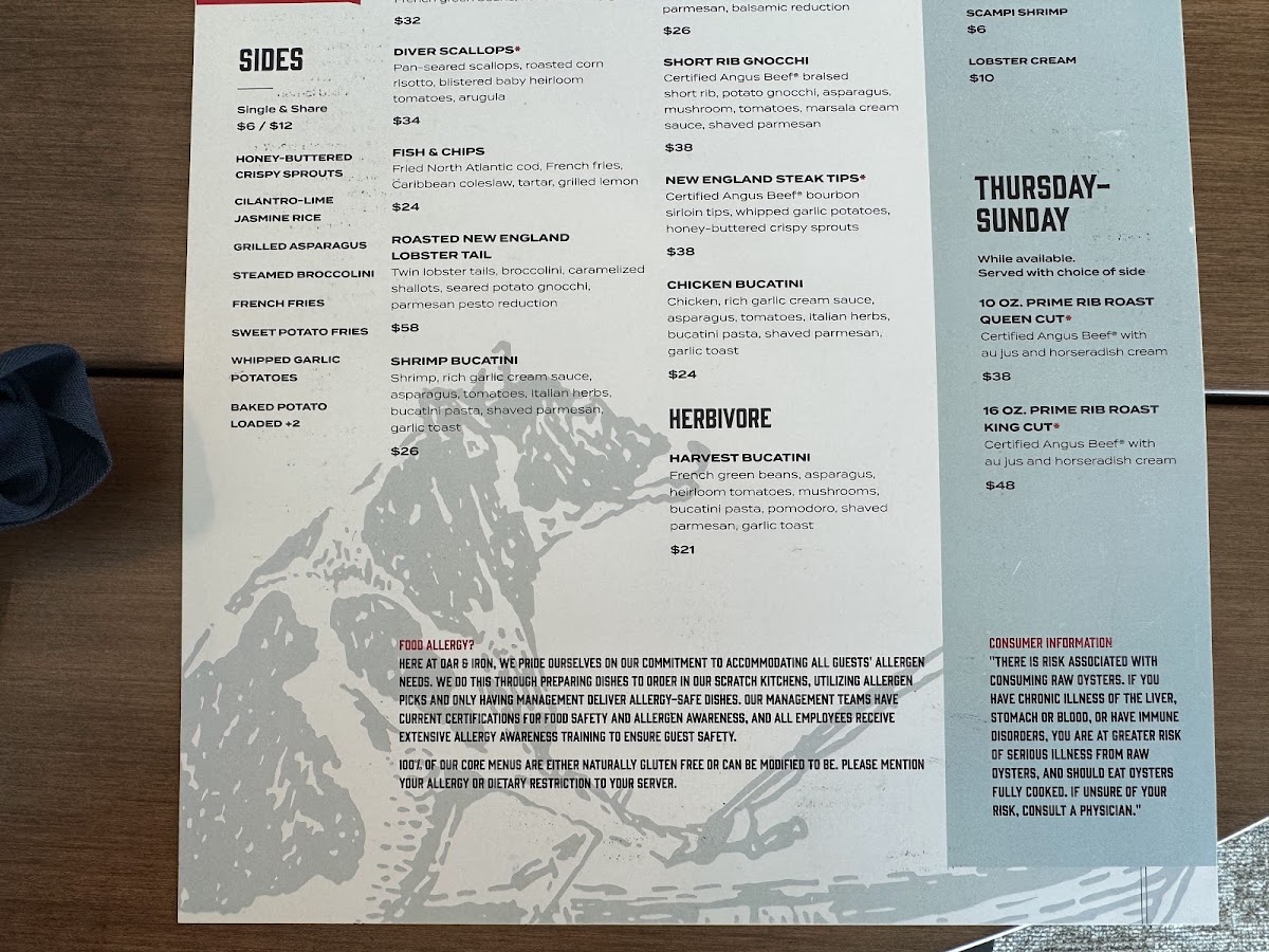 Oar & Iron menu board