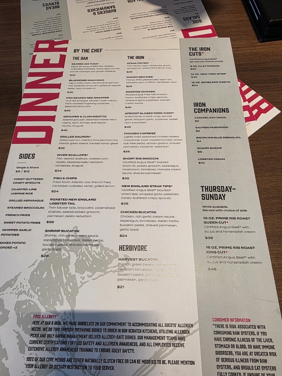 Oar & Iron menu board