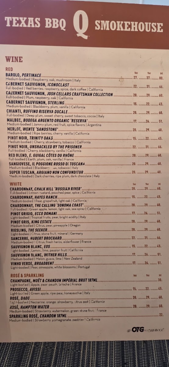Q Texas BBQ Smokehouse menu board