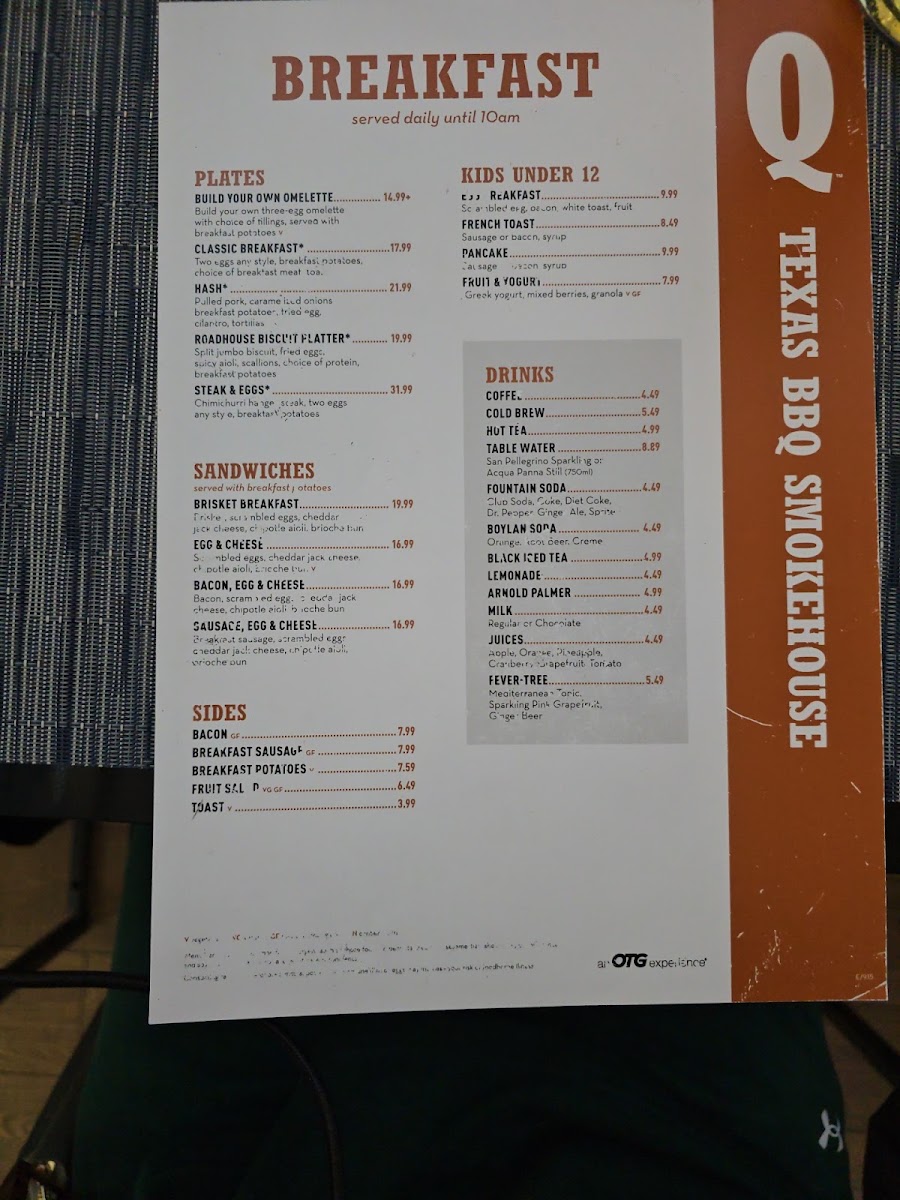 Q Texas BBQ Smokehouse menu board
