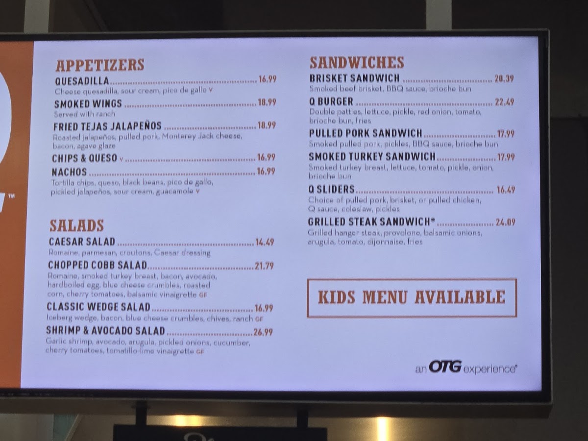 Q Texas BBQ Smokehouse menu board