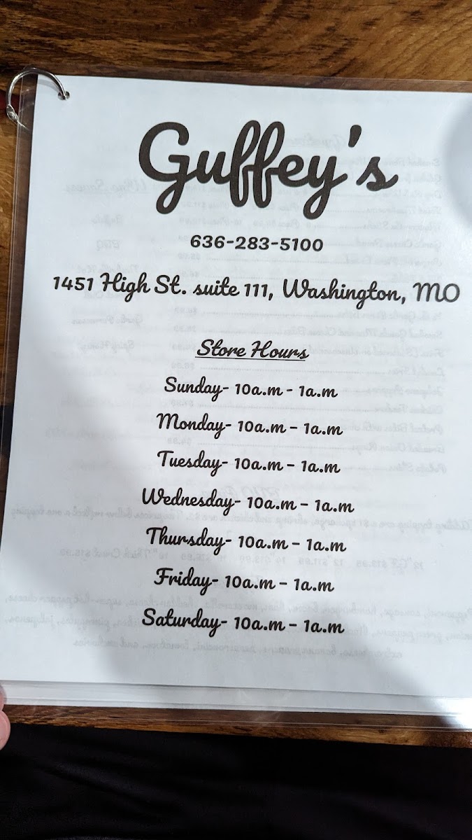Guffey's menu board