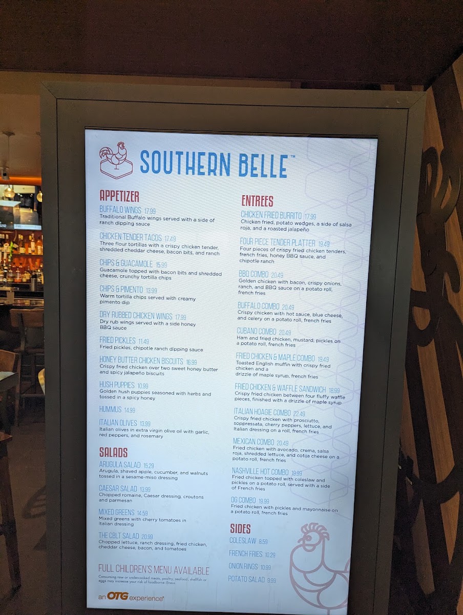 Southern Belle menu board