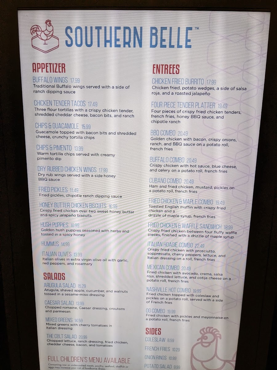 Southern Belle menu board