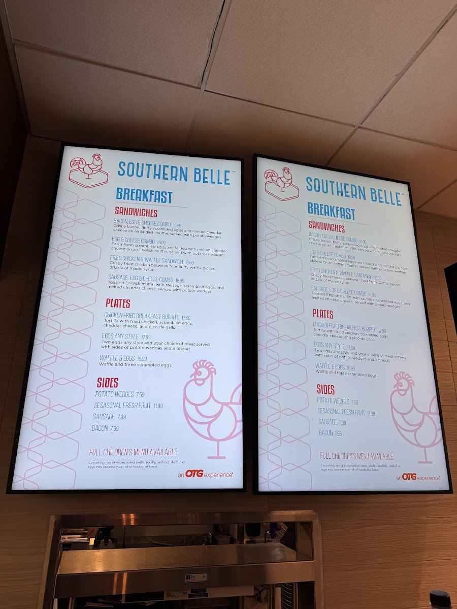 Southern Belle menu board