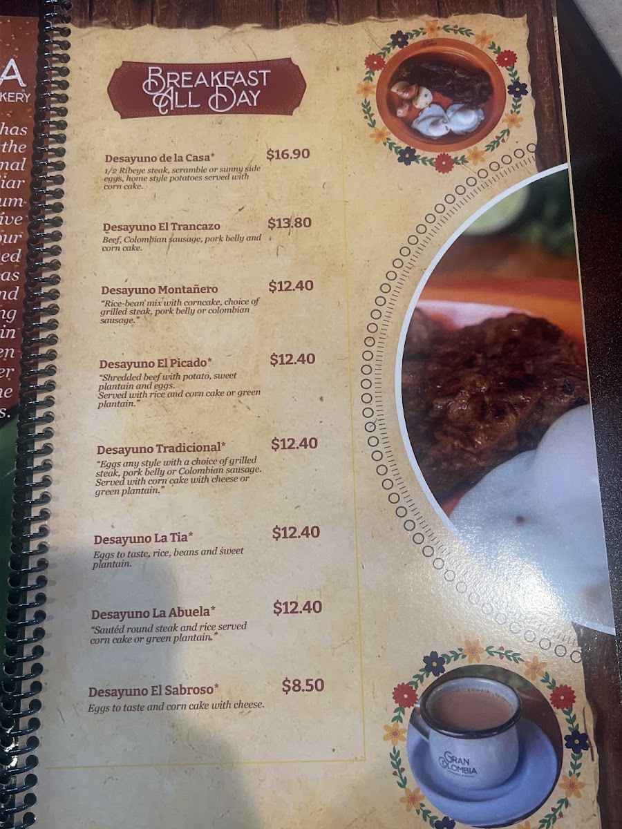Gran Colombia menu board