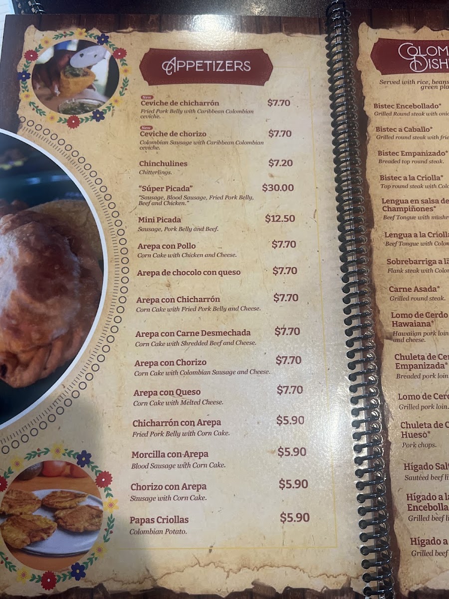 Gran Colombia menu board