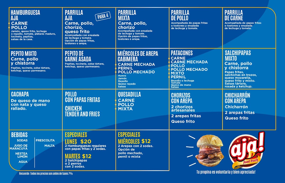 AJA FOOD TRUCK FORT LAUDERDALE menu board