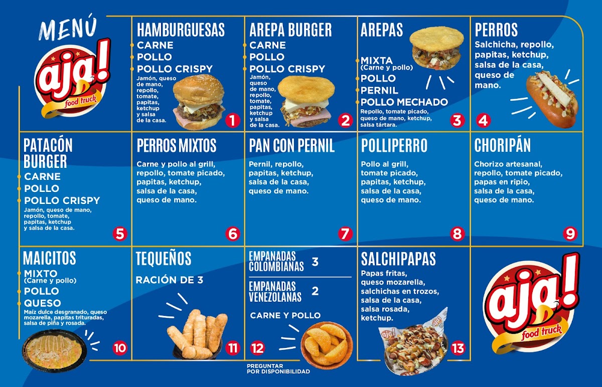 AJA FOOD TRUCK FORT LAUDERDALE menu board