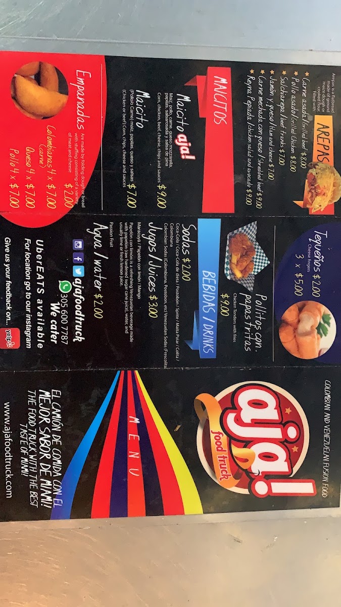 AJA FOOD TRUCK FORT LAUDERDALE menu board
