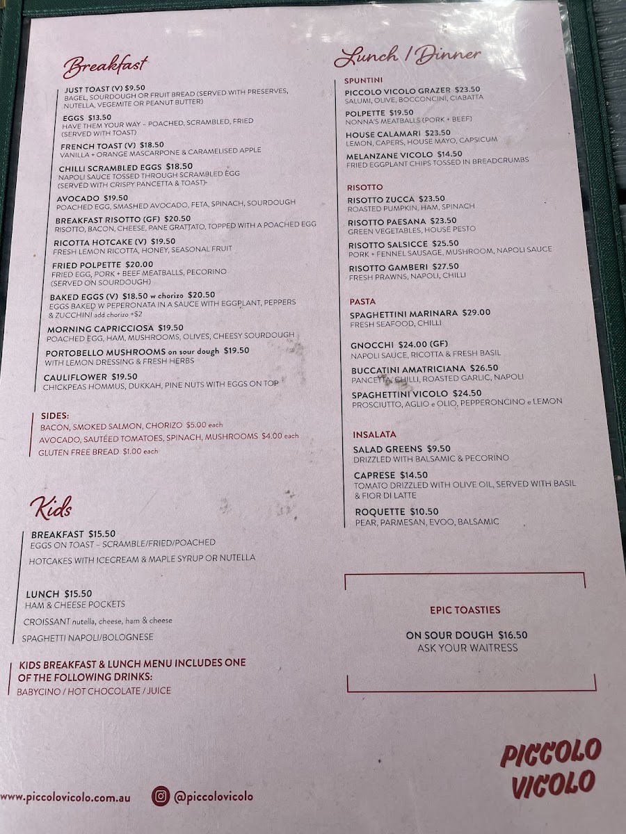 Piccolo Vicolo menu board