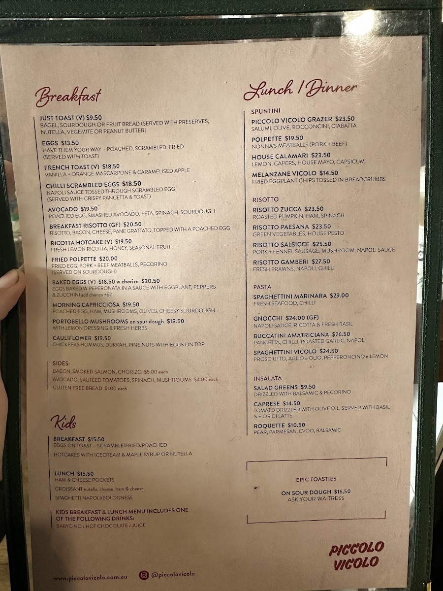 Piccolo Vicolo menu board