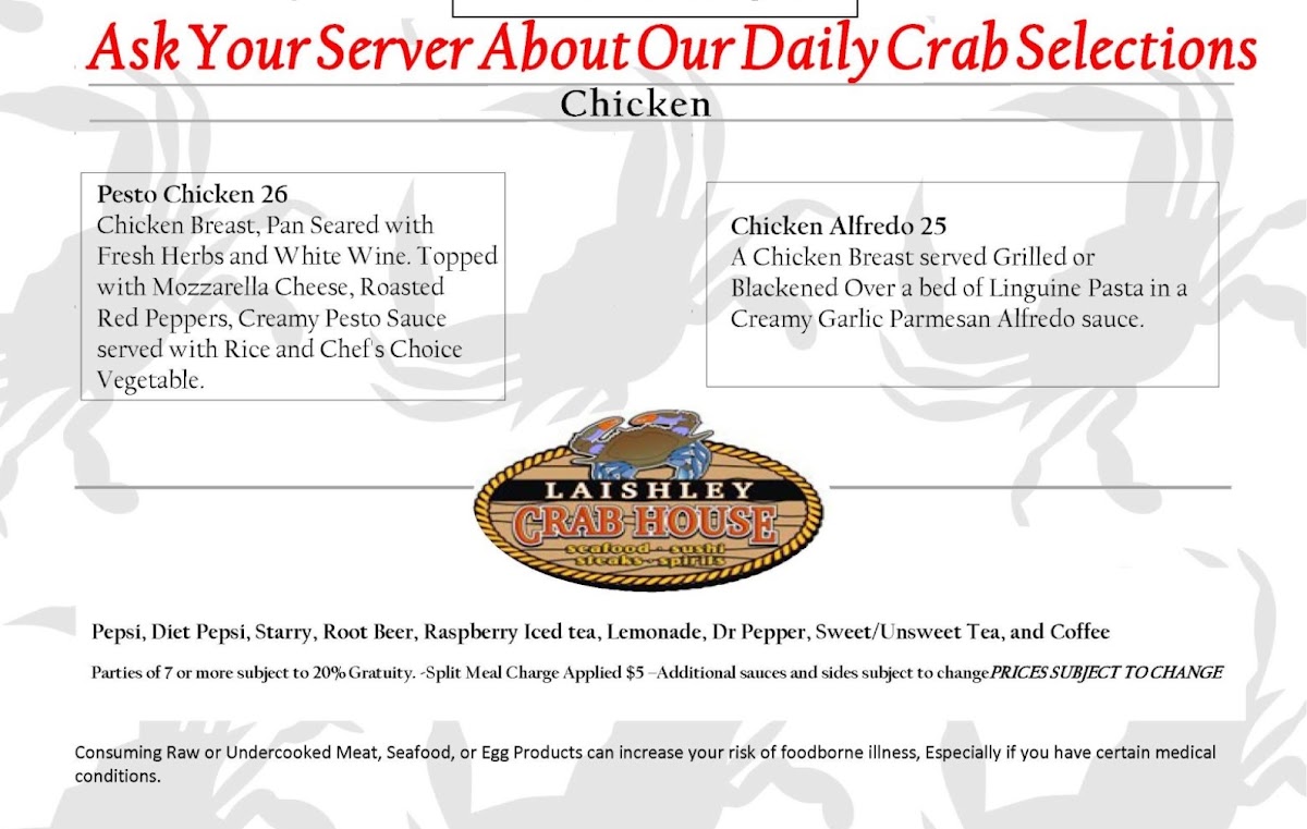 Laishley Crab House menu board
