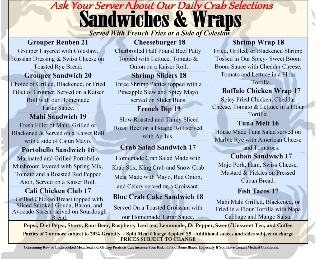 Laishley Crab House menu board