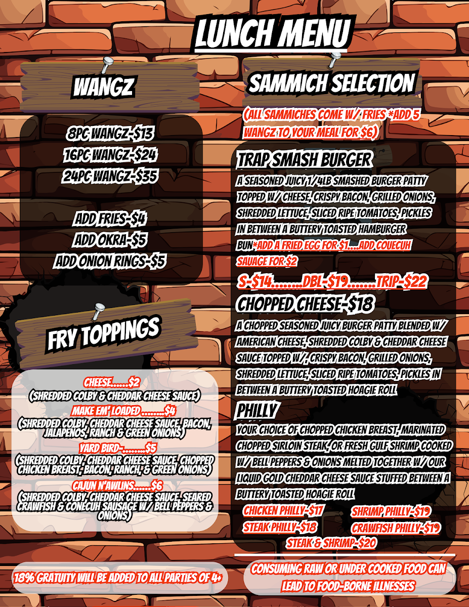 BIG A's Bando Brunch•Bar•Grill menu board