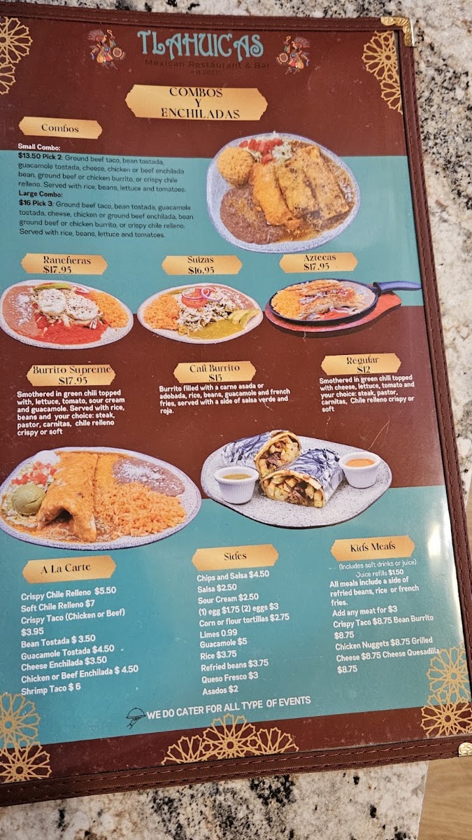 TLAHUICAS MEXICAN RESTAURANT & BAR menu board