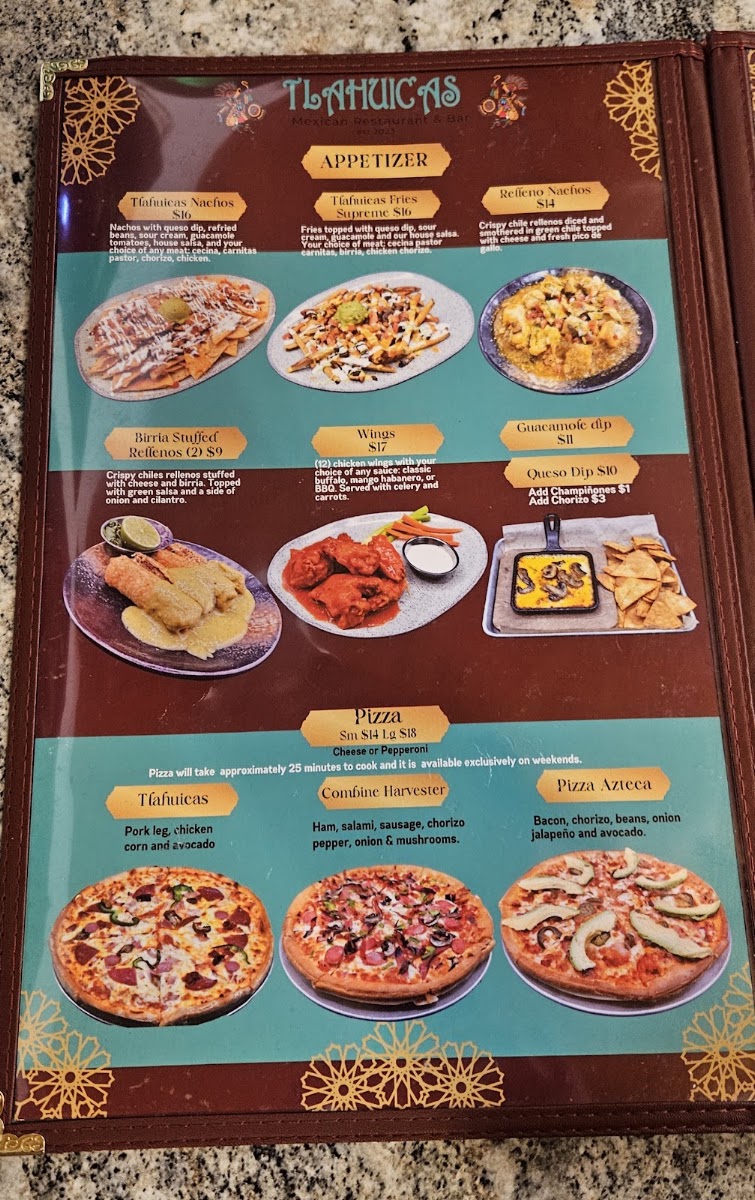 TLAHUICAS MEXICAN RESTAURANT & BAR menu board