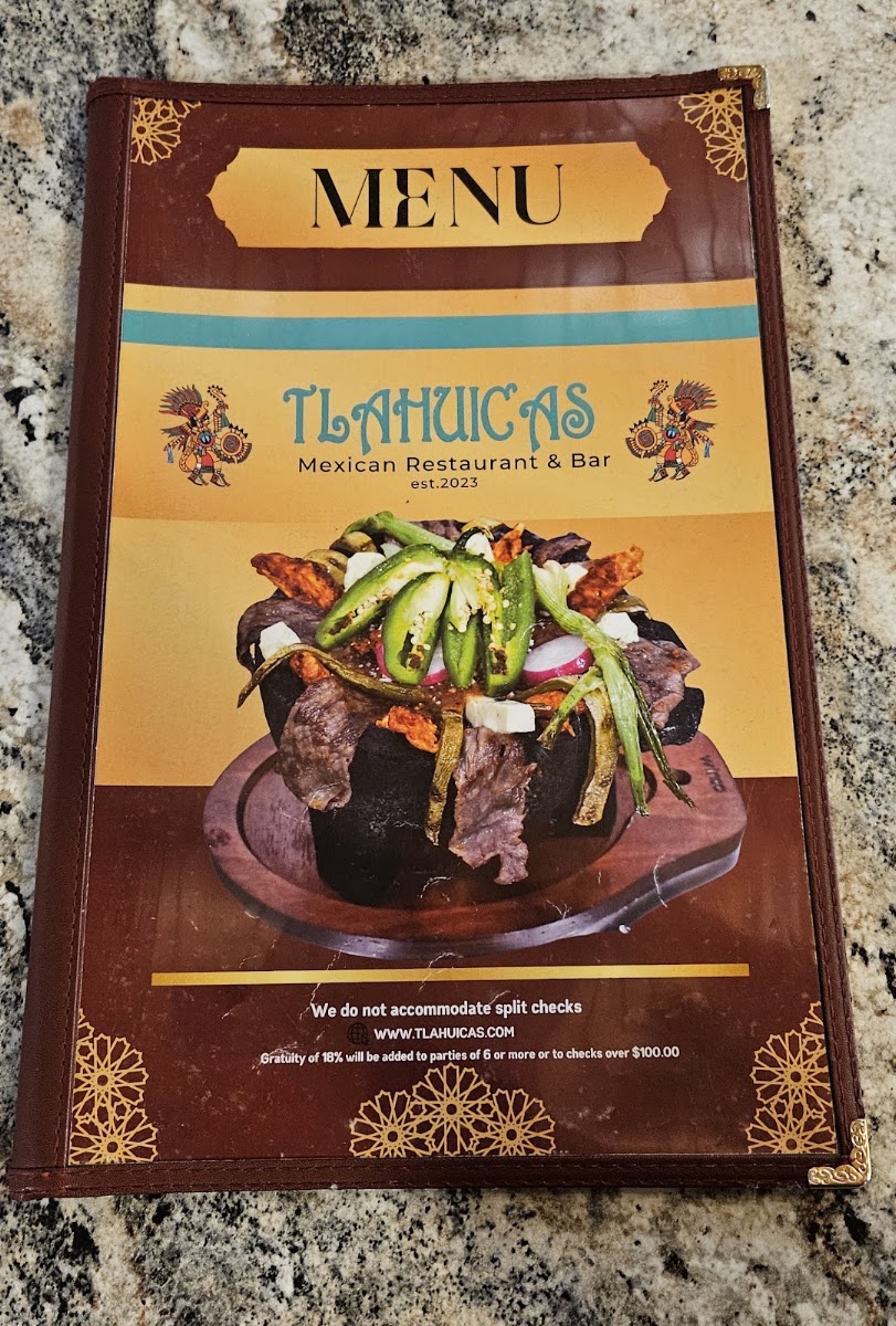 TLAHUICAS MEXICAN RESTAURANT & BAR menu board