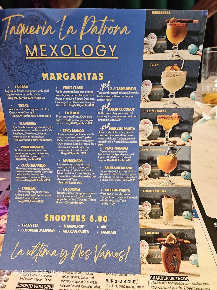 Taqueria La Patrona - Grassfield menu board