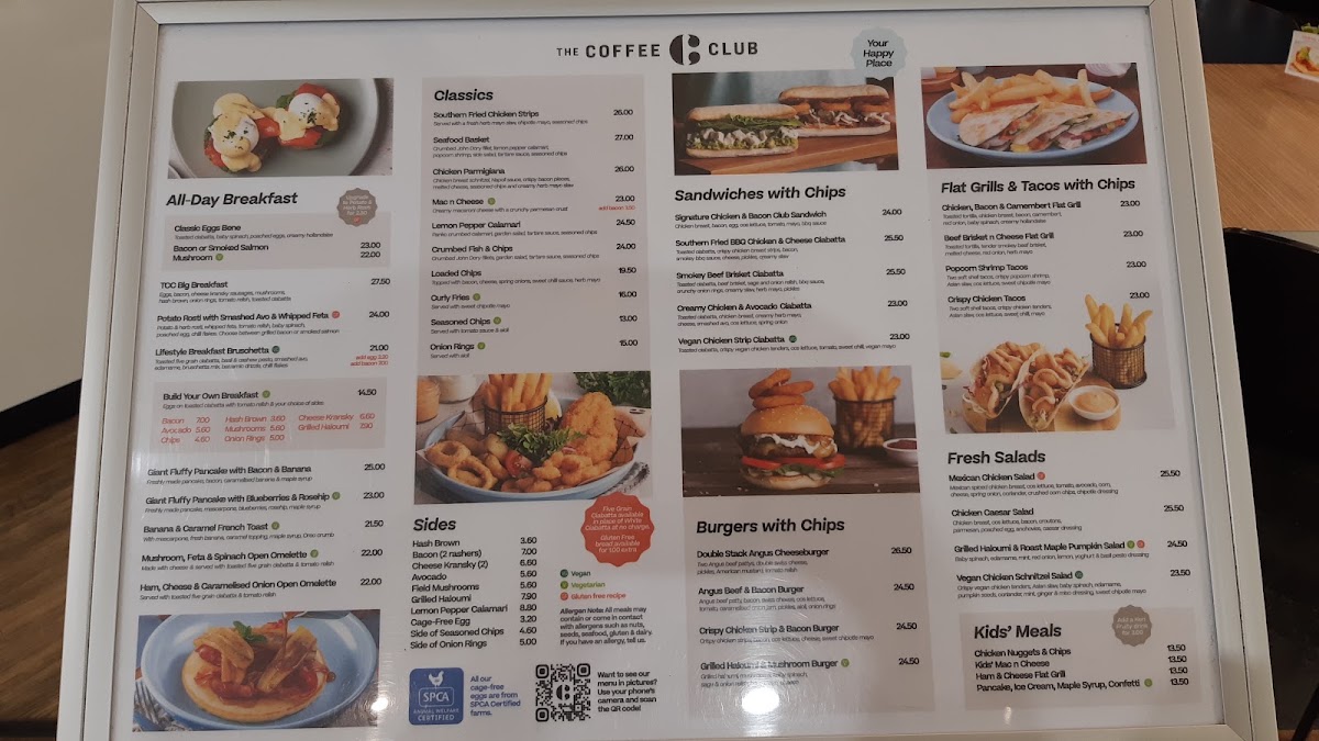 The Coffee Club Glenfield menu board