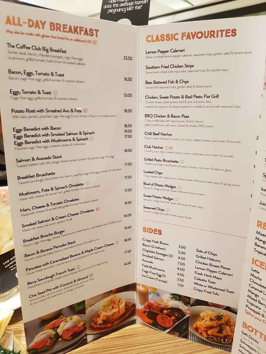 The Coffee Club Glenfield menu board