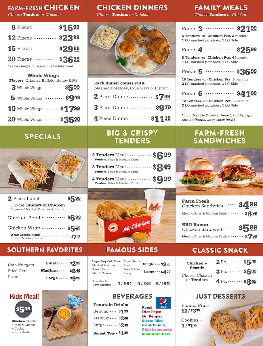 Mr. Chicken menu board