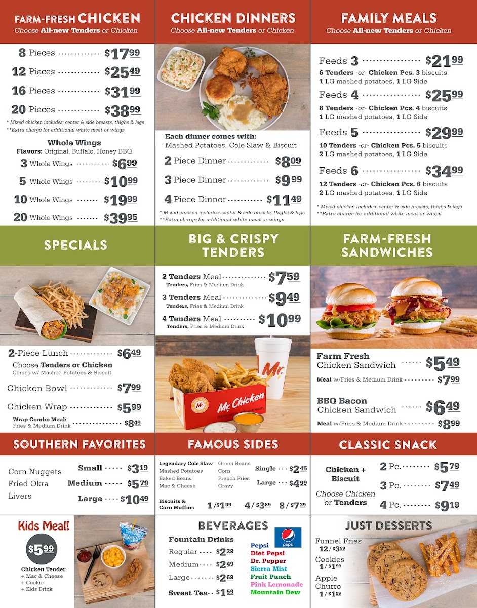 Mr. Chicken menu board