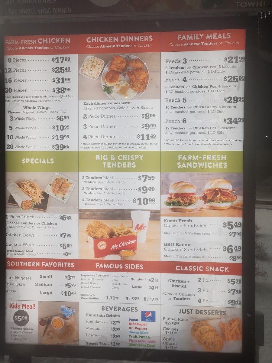 Mr. Chicken menu board
